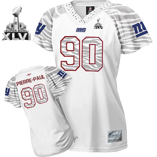 Giants #90 Jason Pierre-Paul White Women's Zebra Field Flirt Super Bowl XLVI Stitched NFL Jersey - Click Image to Close
